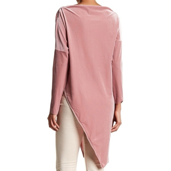 TOV Zipper Tunic Top Size‎ 40 Medium Pink Velvet Asymmetrical Hem Long Sleeve - Picture 2 of 13